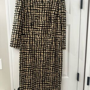 Calvin Klein Beige and Black Grid Midi Sheath Dress